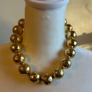 Vintage Gold Hammered Statement Necklace Metallic Lacquered Beads Adjustable